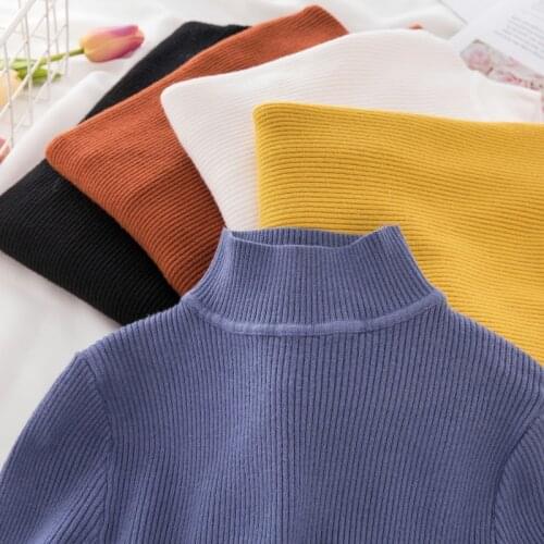 Semi-high Collar Slim Sweater Womens Autumn and Winter 2021 New Korean Pullover Sweater Long-sleeved Bottoming Shirts 17124