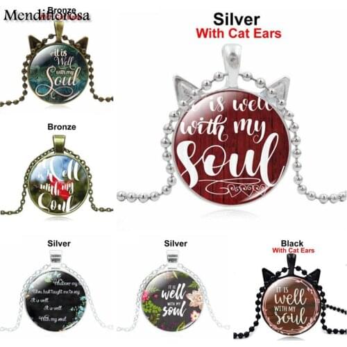 Mendittorosa Glass Cabochon Pendant Necklace Jewellery For Women Men It Is Well with My Soul