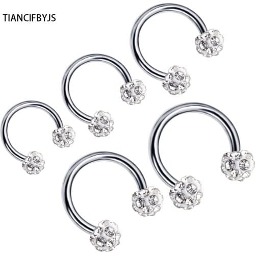 TIANCIFBYJS Surgical Steel Crystal Hoop Nose Ring Earring Piercing Tragus Helix Cartilage Body Jewelry Mix 6/8/10/12/14mm 30pcs
