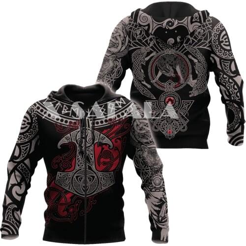 Viking Tattoo 3D Full Print Size Hoodie Man Women Harajuku Outwear Zipper Pullover Sweatshirt Unisex-3