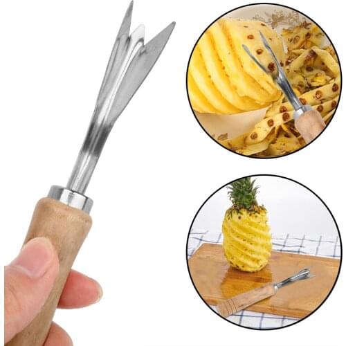 Pineapple Seed Remover Knife Pineapple Peeler Wooden Handle Fork V-shaped Stainless Steel Pineapple Slicer Fruit Tools