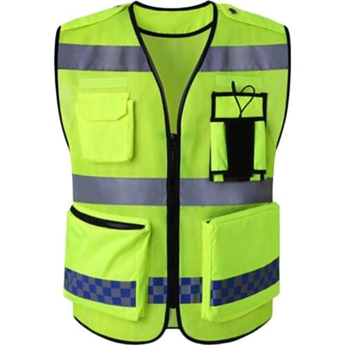 High Visibility Safety Vest with Pockets, Reflective Strips and Zipper Style-D