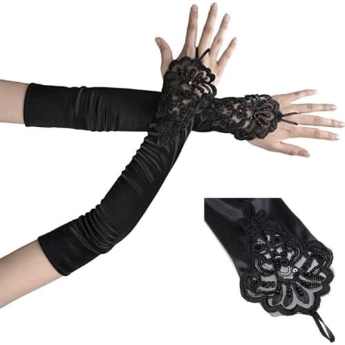 Women Gloves Lace Satin Ladies Glove Fashion Solid Color Costume Fingerless Long Gloves