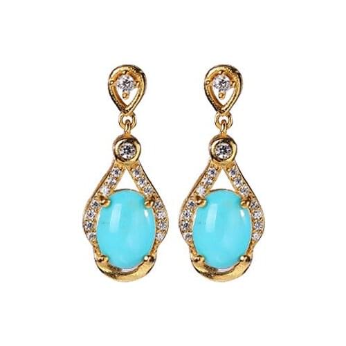 S925 sterling silver gold-plated turquoise stud earrings light luxury temperament personality Aquarius ladies