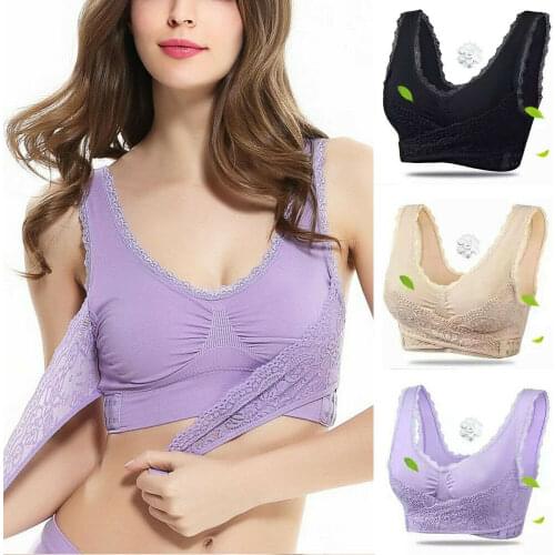 Hot Sale Women Sexy Sport Fitness Vest Lace Seamless Bra Cross Side Buckle Wireless Padded Posture Corrector Push Up Bra