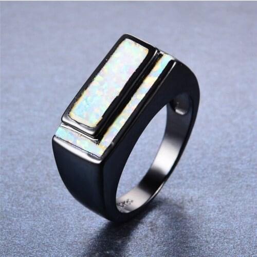 Boho Female White Fire Opal Ring Fashion 14KT Black Gold Wedding Rings For Women Cute Promise Love Square Engagement Ring