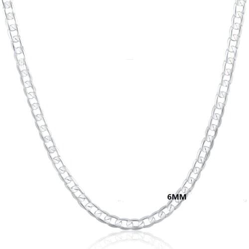 Wholesale 925 sterling silver 6MM flat side necklace jewelry with chain cross chain 16/18/20/22/24 inch ladies party jewelry