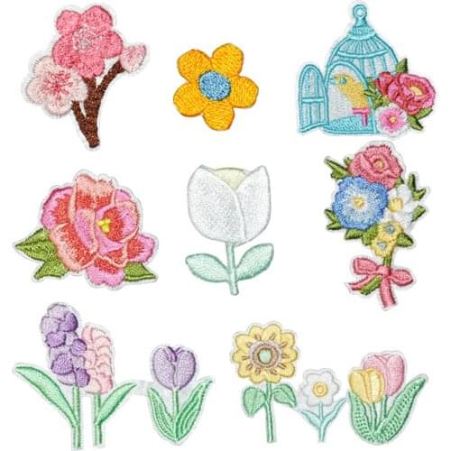 1 PCS Rose Floral Embroidered Iron on Patches for Clothing Sequin DIY Stripes Clothes Patchwork Sticker Tops Flowers Applique