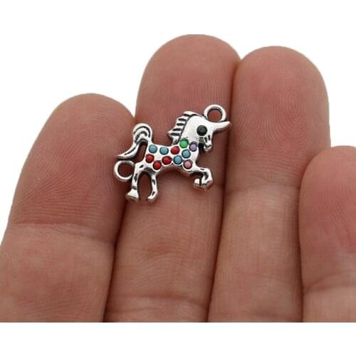 10PCS Silver Plated Crystal Unicorn Charm Connector for Making Bracelet DIY Findings Jewelry Accessories 21x15mm