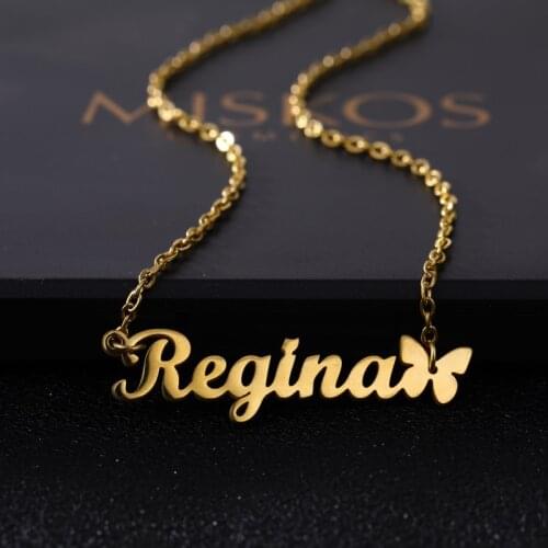 2019 New Personalized Custom Name Necklace Stainless Steel Butterfly Gold Choker Necklace Pendant for Women Girls Nameplate Gift