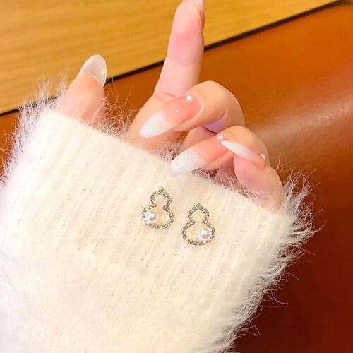 2021 Trend Women Earring Gourd pattern flashing diamond zircon pearl earrings Fashion Piercing earrings Stainless Steel Earrings