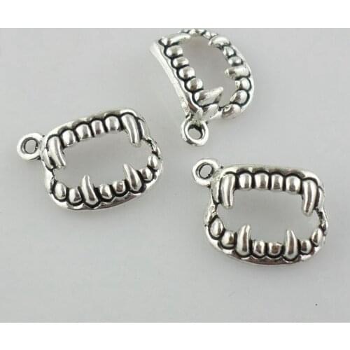 48pcs Tibetan Silver Scary Teeth Charms Craft Pendants 12x16mm Jewelry Findings