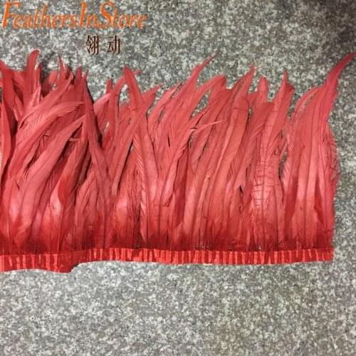 5 yard red rooster tail Feather fringes 12-14" cock coque feather trims Free shipping