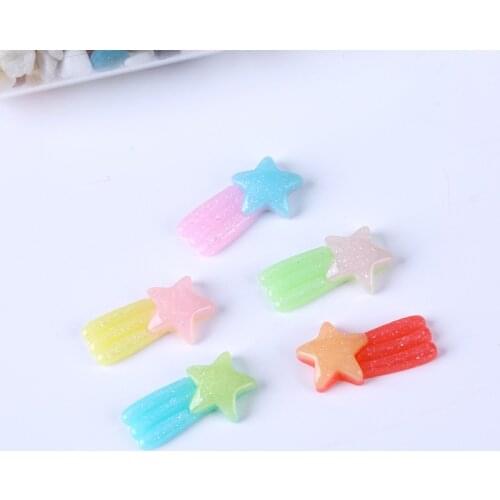 22*12mm Diy Craft Hair Accessory 20Pcs Mixed Flat Back Resin shooting star Cabochon glitter color for diy decoration