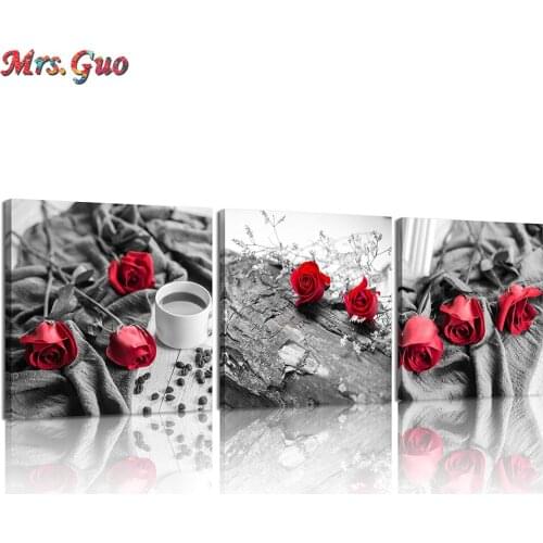 Diamond Painting 3 Pcs Black and White Red Rose 5D DIY Full Drill Cross Stitch Mosaic Triptych Embroidery Handicraft Christmas