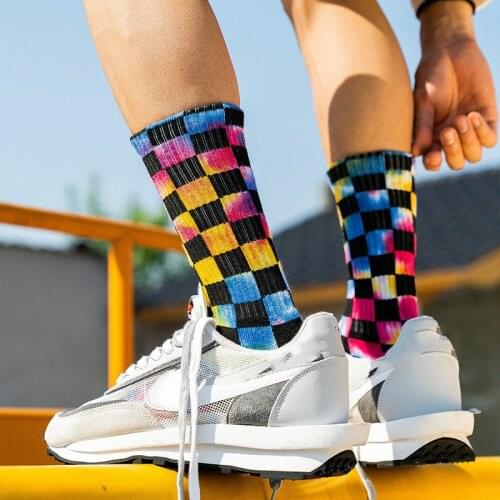 Plaid Mens Sock Crew Tie Dye Colorful Adult Thermal Mans Socks Standard Sox High Quality Cotton Winter Unisex Trendy Calcetines