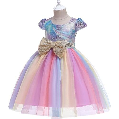 Toddler Girl Dresses Rainbow Bling Big Bow Princeess Birthday Party Kids Dresses for Girls Dresses for Girls 6 and 7 Years Old