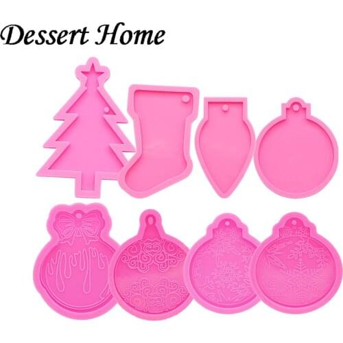 DY0108 epoxy resin molds Christmas house/sock/tree/circle decoration/light mold for keychain Makeing silicon molds for resin diy