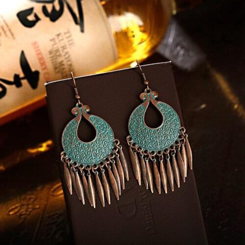 Ethnic Boho Carved Tassel Earrings For Women Indian Jewelry Wholesale 2020 Vintage Flower Hanging Ear Accessories