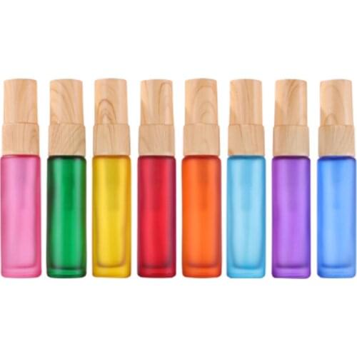 10ml Mist Spray Bottle Frosted Atomizador Perfume Sprayer False Wooden Lid Makeup Container Empty Glass Spray Bottle 50pcs/lot