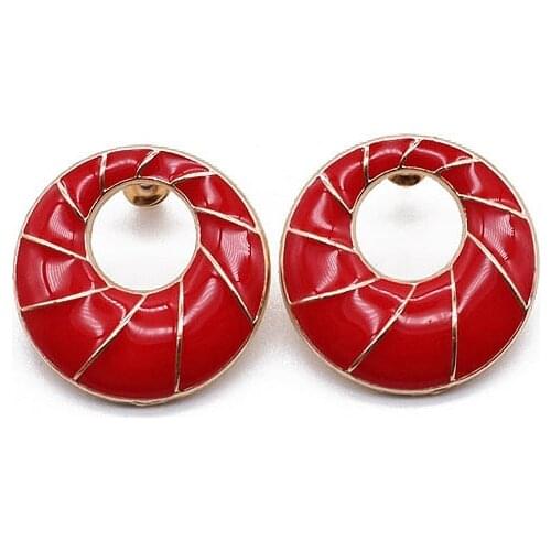 Red Enamel Earrings, Textured Party Stud Ear Jewelry Bricons Geometry Modern New
