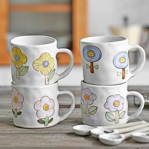Colorful Cartoon Flowers Ceramics Mugs with Spoon coffee mug Milk Tea office Cups Drinkware the Best birthday Gift for Friends
