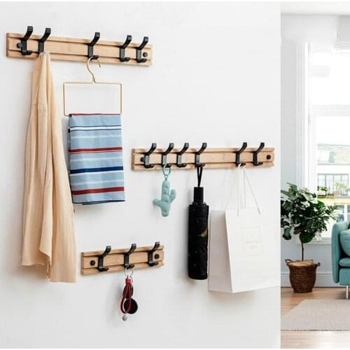 Coat Hook Clothes Rack Wall Mounted Key Holder Wooden Robe Towel Hanger Hat Bag Adjust Hanging Shelves Home Bathroom Housekeeper