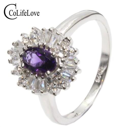 Fashion silver gemstone ring 100% natural VVS amethyst silver ring real sterling silver amethyst ring for wedding romantic gift