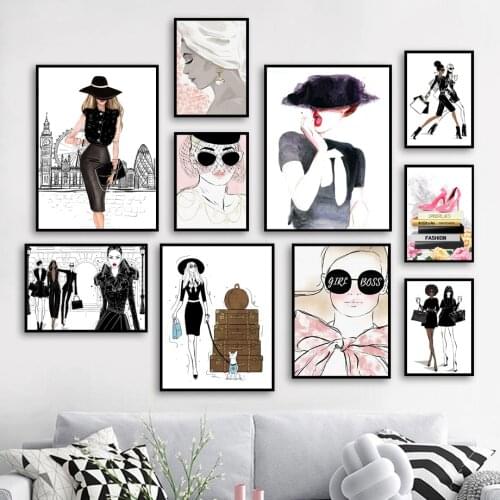 Fashion Girl Illustration Bag Book High Heels Nordic Posters And Prints Art Canvas Painting Wall Pictures For Living Room Decor