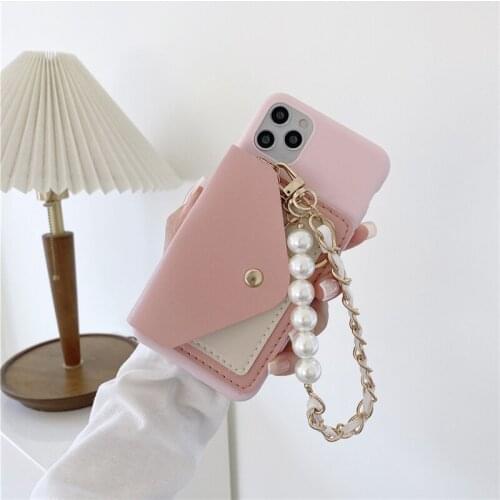 Fashion Crossbody Card Pocket Wallet Pearl Bracelet Case Case For iPhone 12 11 Pro Max X XR XS Max 7 8 Plus SE 2020 Back Cover
