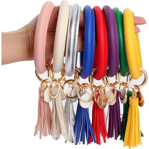 2020 New Fashion PU Leather Bracelet Keychain Tassel Pendant Sports Wallet Keyring for Women Jewelry Key Chains Charms Hot Sell