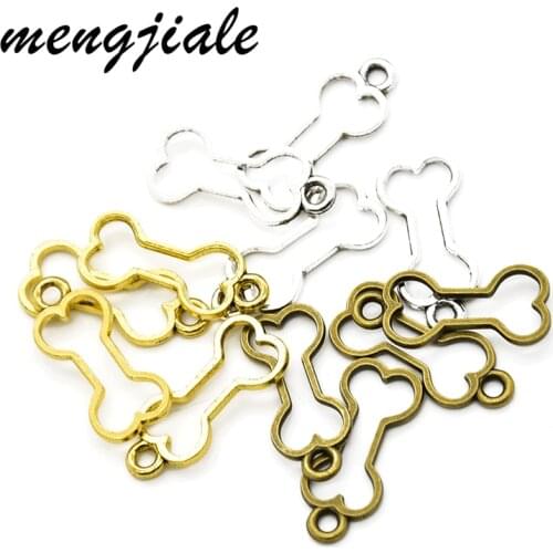 40pcs Alloy Metal Hollow Dog Bone Charms Antique Silver Plated Pendants For Jewelry Accessories Making 25*11mm