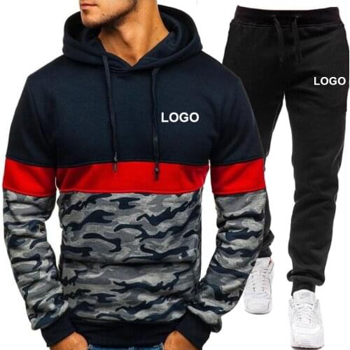 Custom Logo Tracksuit Men Sets Patchwork Autumn Winter Hoodies Pants 2 Piece Set Hoody Men Sweatshirt Sport Sweatpants Suit