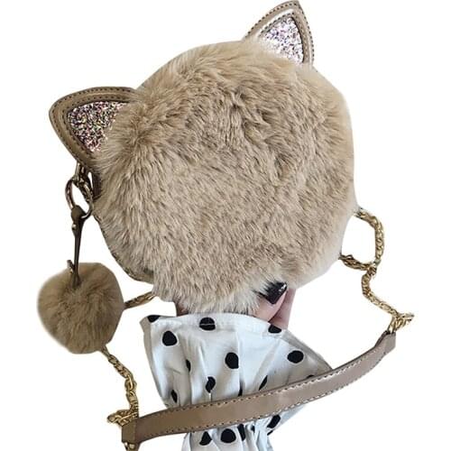 Crossbody Bag for Women, Cute Cat Head Shaped Mini Messenger Bag PU Leather Crossbody Purse Plush Crossbody Handbag for Girls
