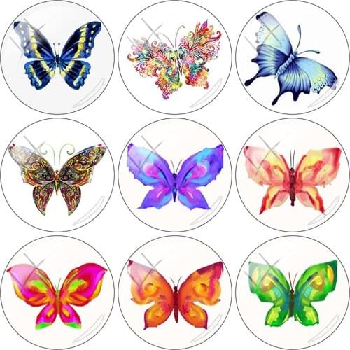 TAFREE 2019 NEW Colorful butterflies 12/15//16/18//20//25 mm Glass Cabochon Dome Flat Back DIY Jewelry Making BF28