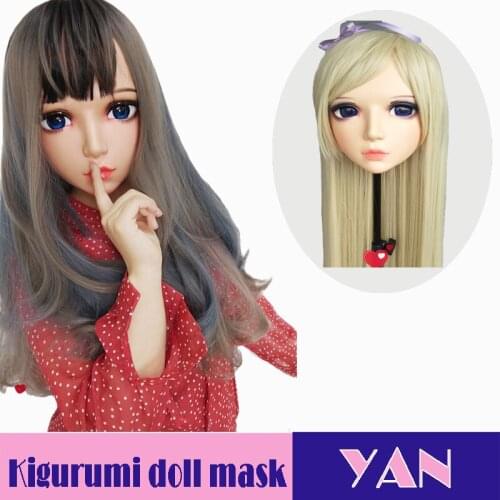 Yan-04)Gurglelove Female Sweet Girl Resin Half Head Kigurumi BJD Mask Cosplay Japanese Anime Role Lolita Mask Crossdress Doll