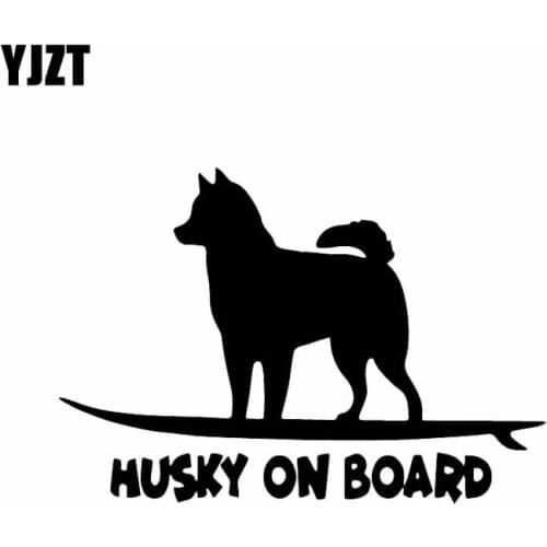 YJZT 15.7X10.8CM Funny Decal Vinyl Husky On Board Dog Car Sticker For Car Window Decor Black/Silver C24-1623