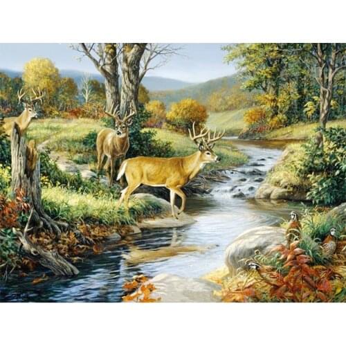YNX new 5D diamond painting round diamond landscape cross stitch square diamond western DIY river deer diamond painting