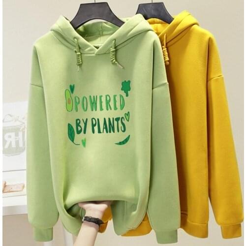 Powered By Plants Letter Print Hoodie Harajuku Streetwear Sweatshirt Oversized Winter Woman Long Sleeve Winter Clothes Plus Size
