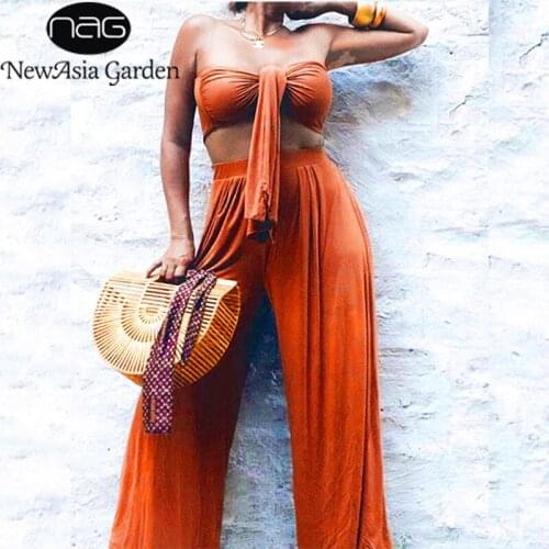 Colysmo 2 Piece Sets Womens Outfits Sexy Strapless 2 Layer Tie up Crop Top Wide Leg Two Piece Pants Set Women Fall Party Wear