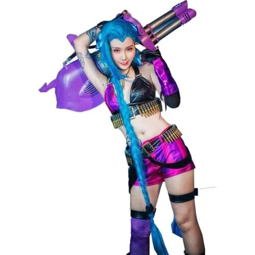 Game LOL Jinx Cosplay Costume Outfit Adult Women Jinx Dress Cosplay Costume Halloween