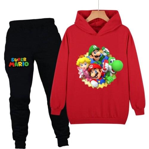 2-14Y Fashion Mario Kids Clothing Set 2Pcs Cartoon Boys Girls Sports Suit Children Casual Hoodies And Harem Pant Pullover hoody