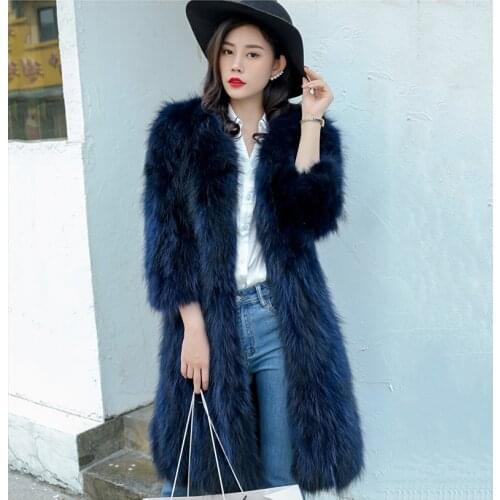 Ladies Genuine Real natural Raccoon Fur Coat Womens fashion X-long 100CM length Overcoat jacket warm winter jacket
