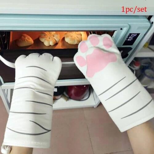1pc 3D Cartoon Cat Paws Oven Special Mitts Long Cotton Baking Insulation Glove Microwave Heat Resistant Non-slip Kitchen Gloves