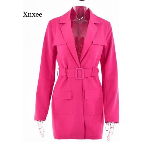 2021 Solid Spring Suit Tops New Slim Blazer Dress Belt Coat Casual Women Long Sleeve Pocket Jacket Single Suit Female Clothes