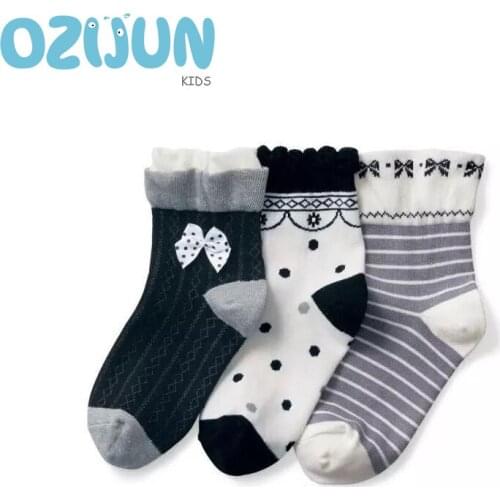 3 Pairs/set Socks For Baby Girl Anti Slip Cute Bow And Dot Loose Top Kids Girls 1-2/2-3/3-5 Years Short Cotton Socks