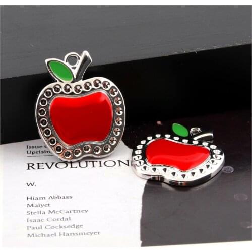 5Pcs Silver Color Enamel Red Apple Shape Charms Fruit Pendant Fit Neckacles Dangle Jewelry Accessories 24X27mm A1601