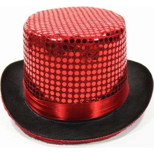 7 colors adults top hat for dance Magical Hats jazz hat paillette Performance Caps christmas hats festival dance accessories