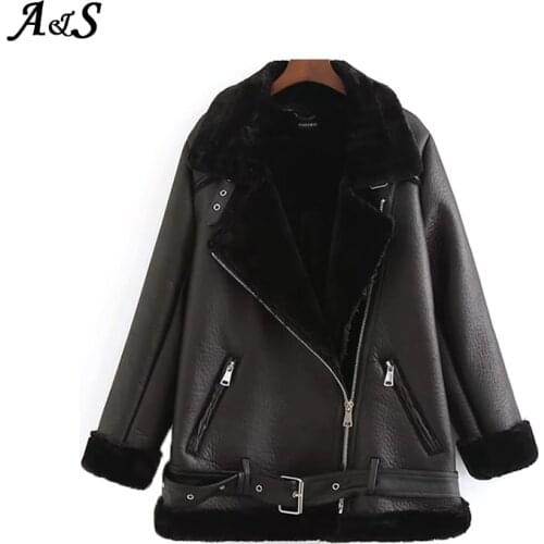 Anbenser Fake Faux Leather Jackets Womens Winter Thick Warm Coats With Lamb Wool Autumn Zipper Casual Coats For Female Plus Size