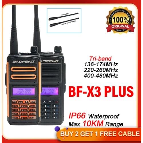 Baofeng BF-X3 PLUS Long Range Tri-Band Portable Walkie Talkie VHF/UHF PTT Two Way Radio UV5R Update Version Amateur Ham Radio